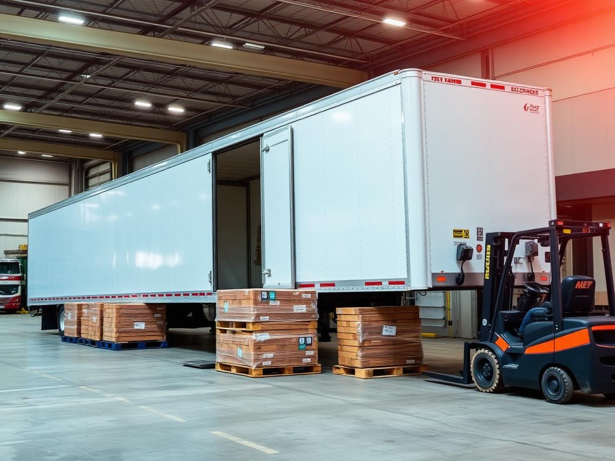 Refrigerated trailer at loading dock